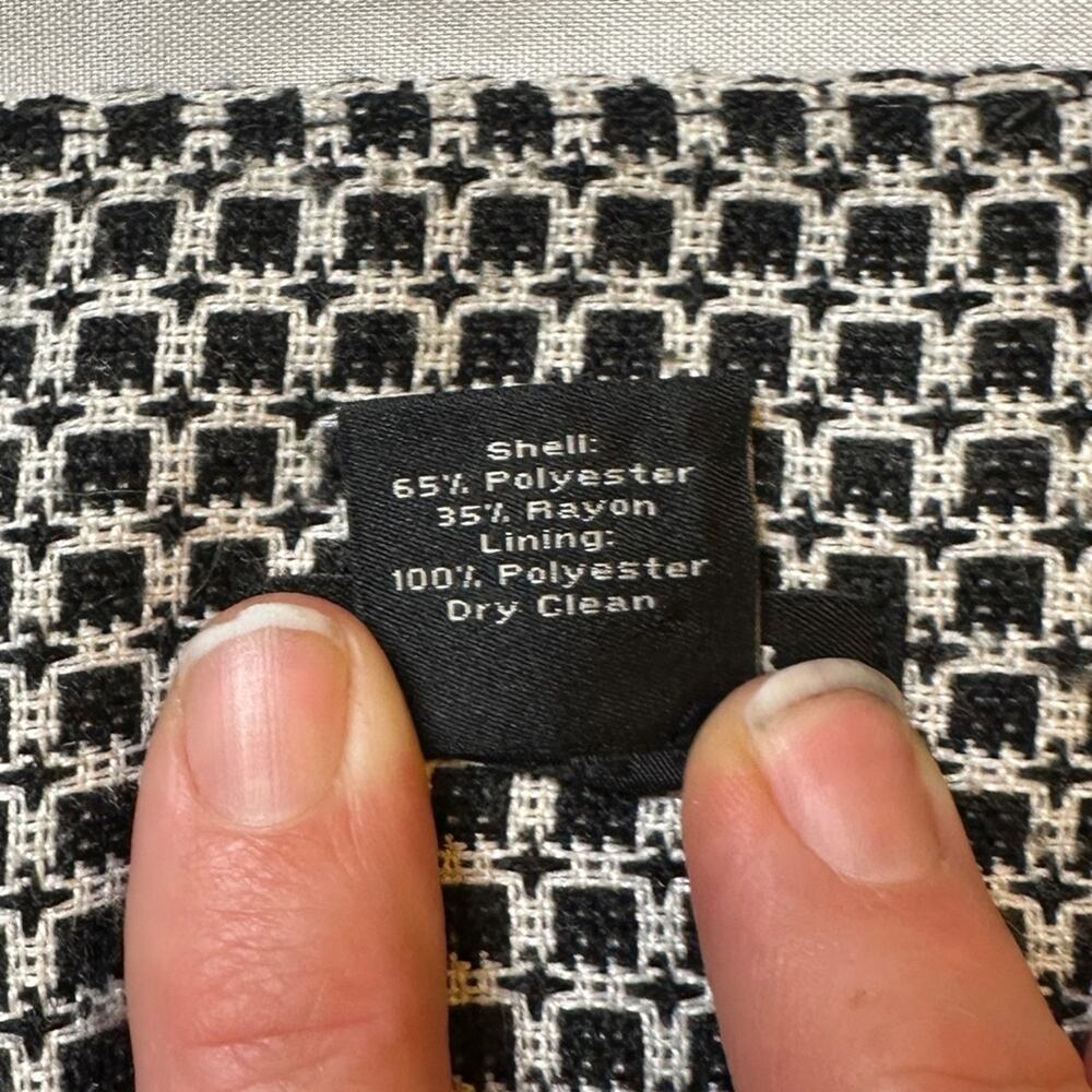 Ann Taylor Tweed Mini Skirt Womens 4 Black White Mod Parisian Button Detail - Picture 7 of 8